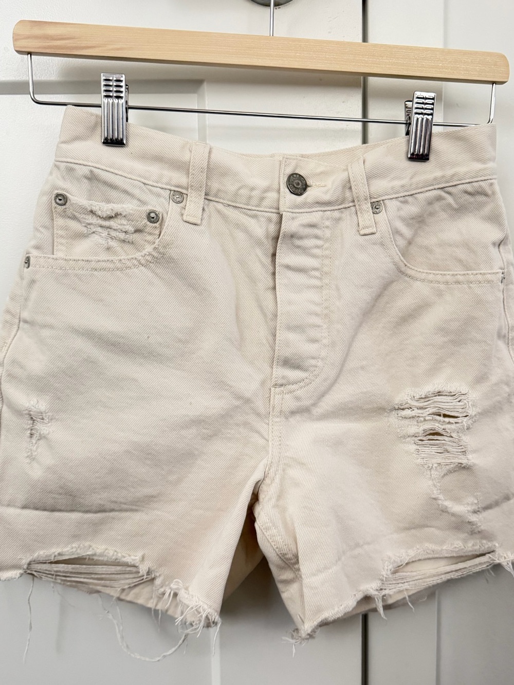 Boyish Beige Distressed High-Rise Jean Shorts
